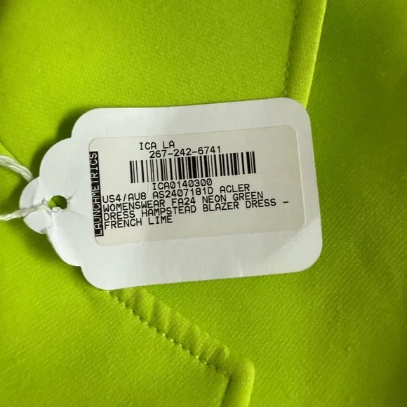 Acler HAMPSTEAD BLAZER DRESS structured neon green designer sz 4 new mrsp$550 - Picture 9 of 16